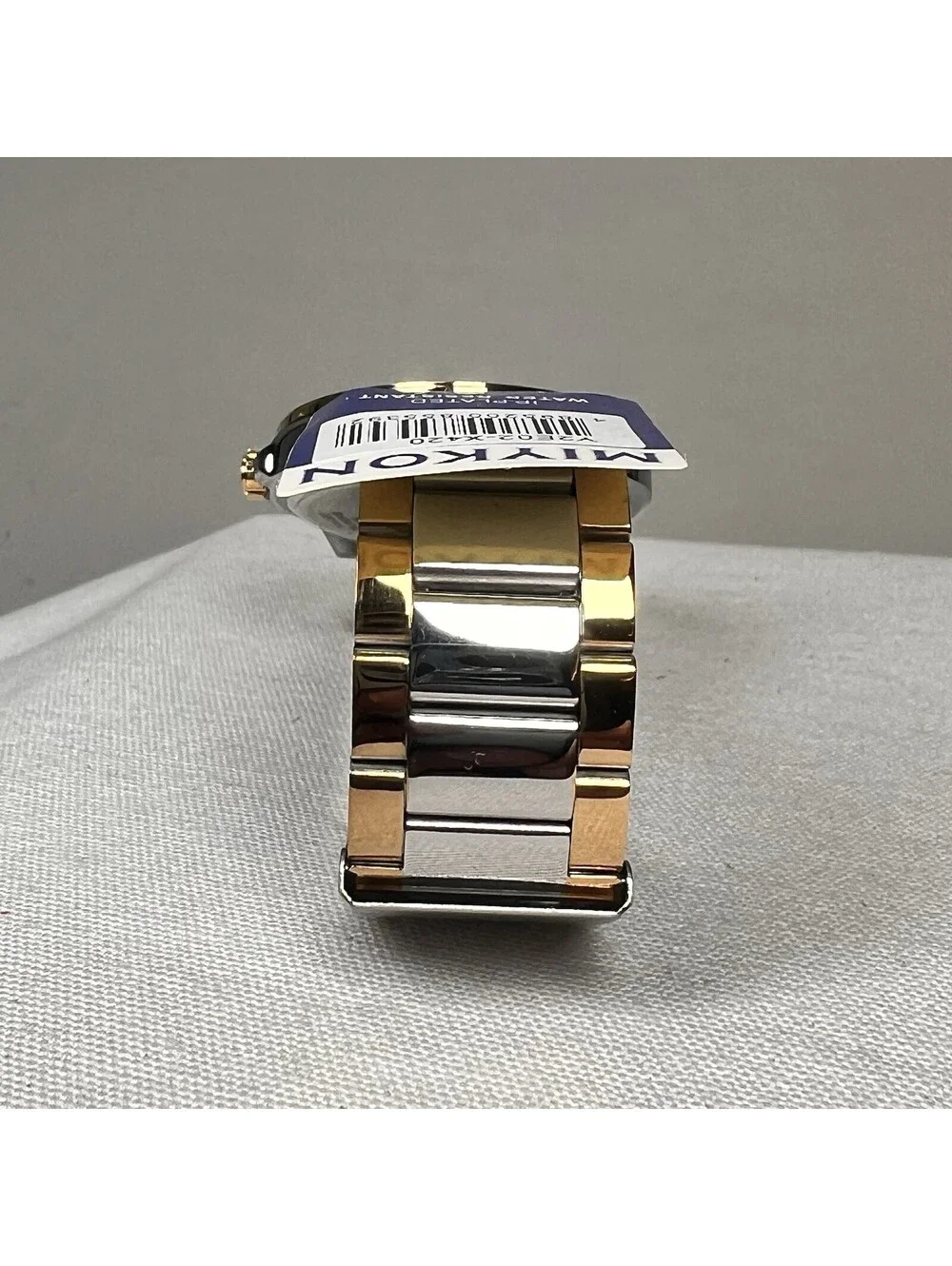 MIYKON Men's Two-Tone Watch, Diamond Nos. Black Dial Gold Bezel 46mm